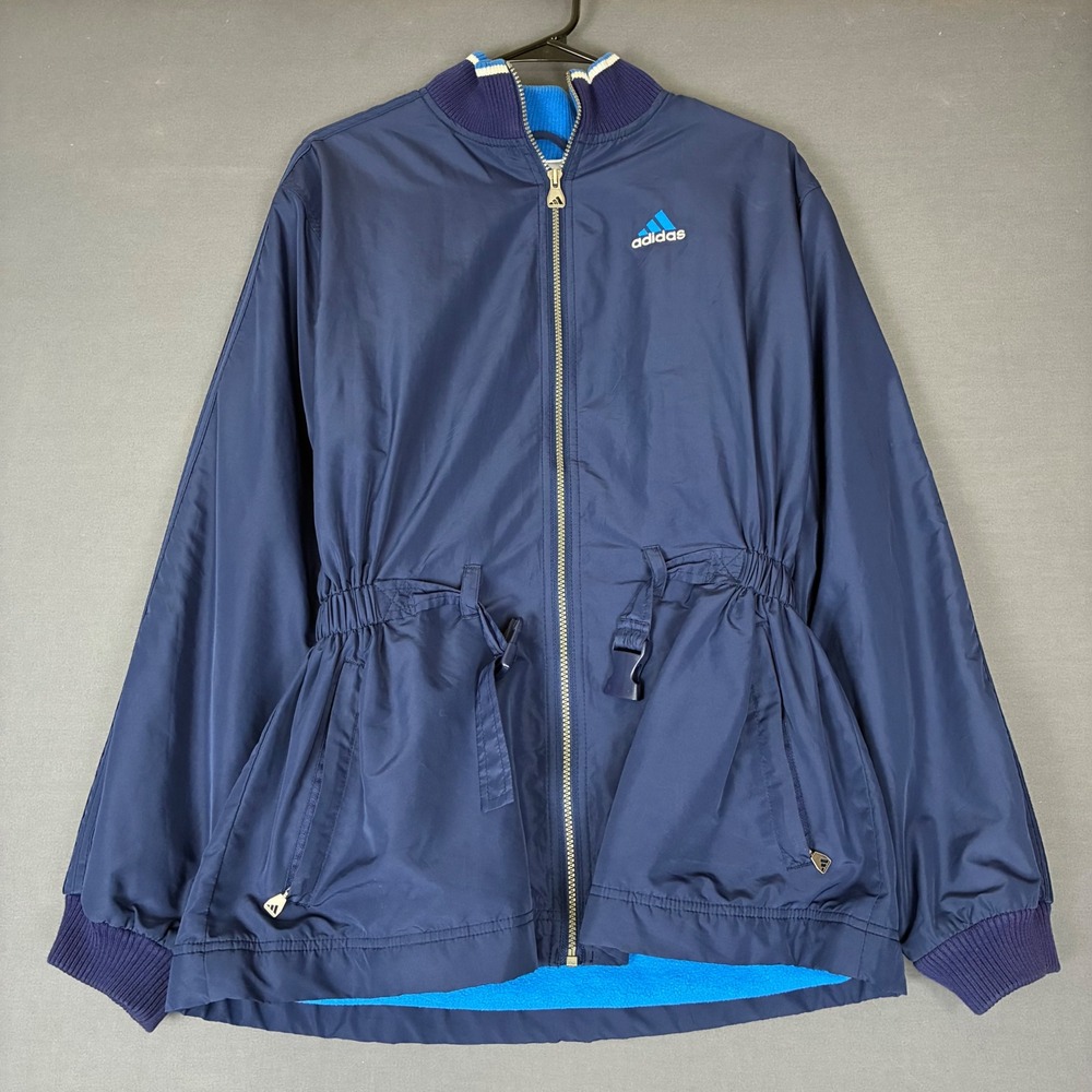 Vintage 90s Adidas Blue Cinch Waist Windbreaker Jacket Women's Size Small Belt